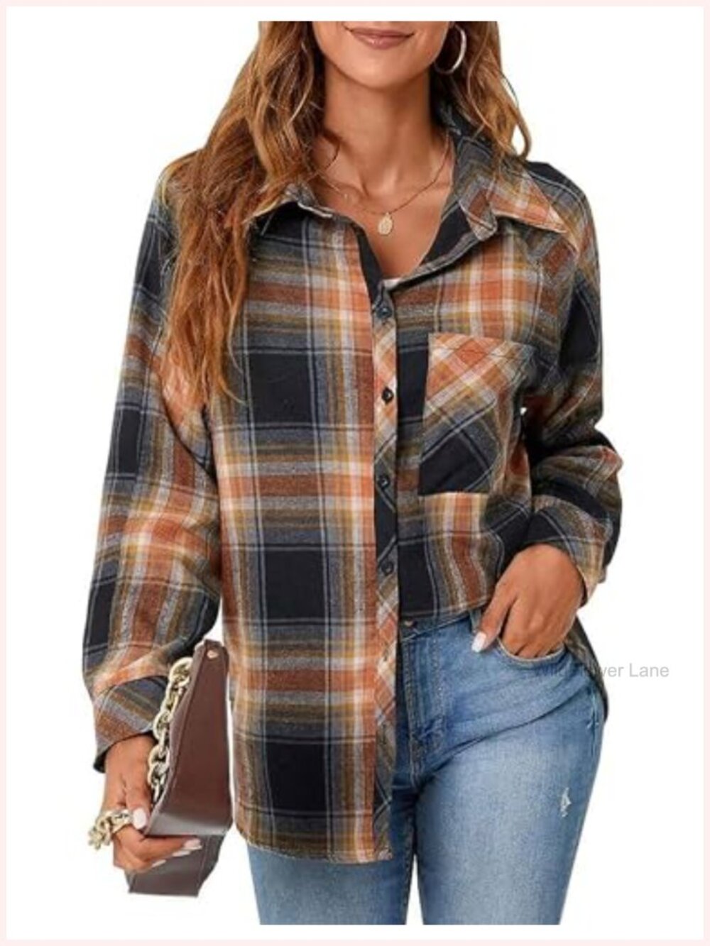 Womens Oversized Flannel Plaid Button Down Shacket Long Sleeve